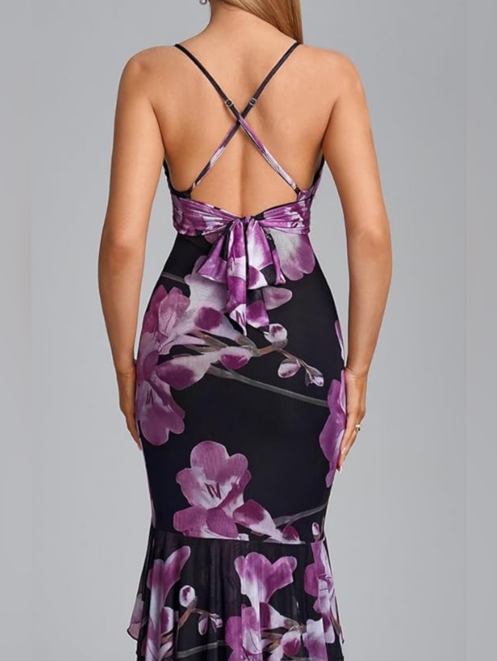 Floral Bodycon Maxi Dress Size L (8–10) V Neck Tie Back Cocktail Formal - Picture 4 of 5
